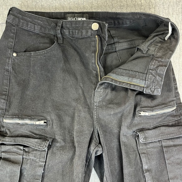 Black baggy wide leg cargo utility jeans Women 15/30X33 high rise hip-hop - Picture 11 of 11